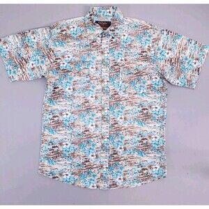 Walls Shirt Mens Medium Blue Ranch Wear Western Hawaiian Pearl Snap Short Sleeve